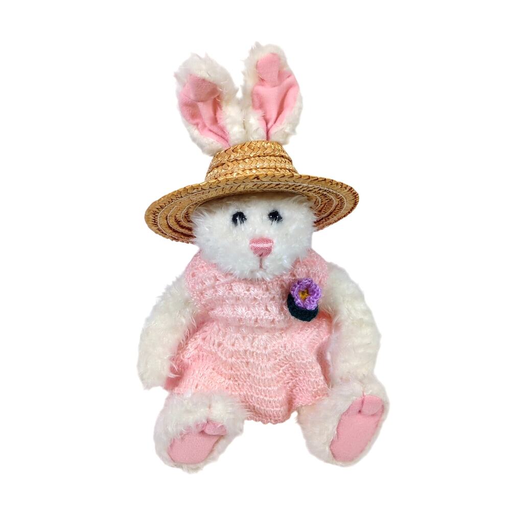 Gund Best Friends Easter Bunny Rabbit 11" Plush White Pink Dress Straw Hat Good
